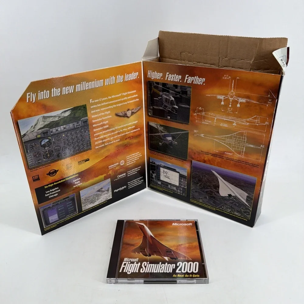 Microsoft Flight Simulator 2000 (PC, 1999) Open Box Includes Both Disks